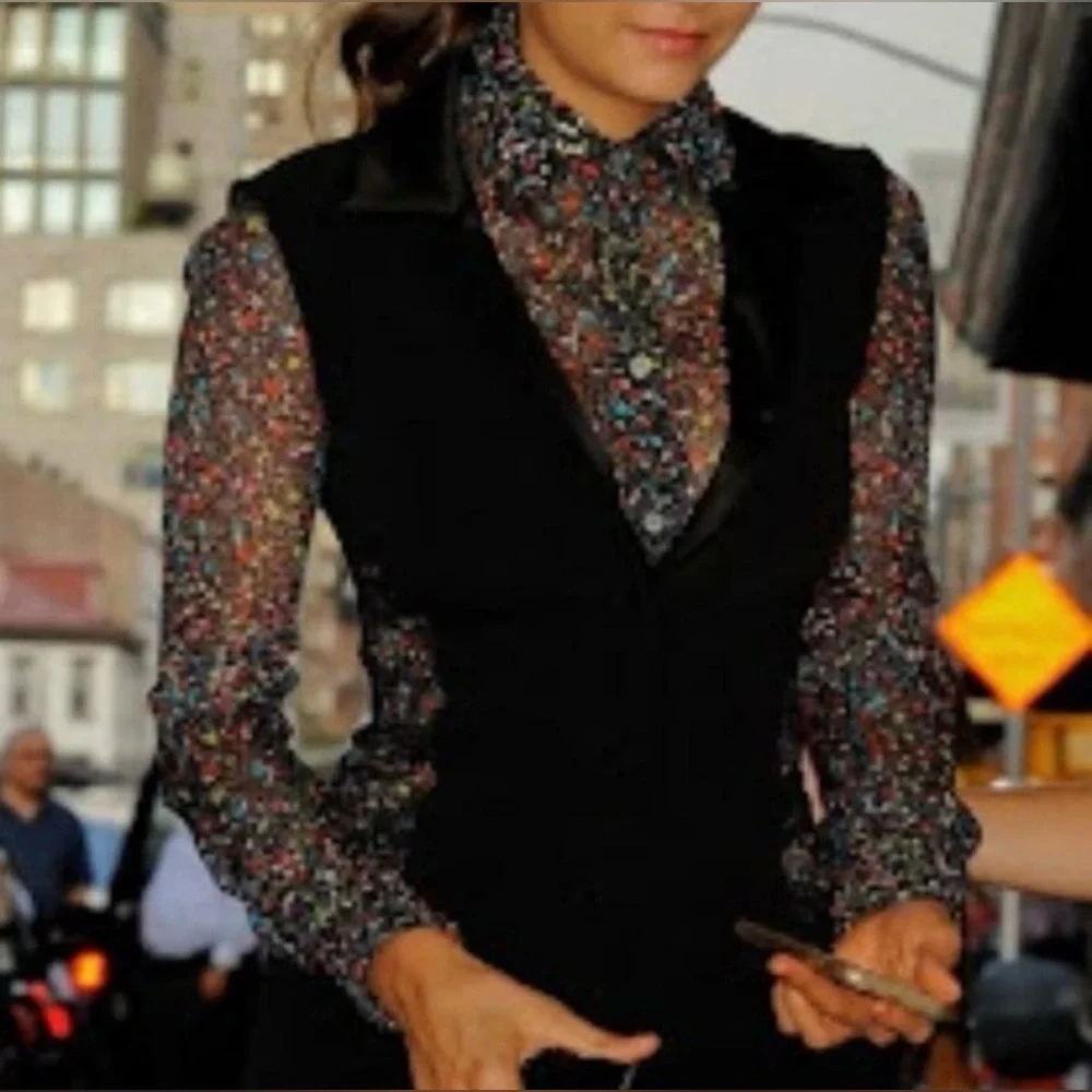 DVF Diane Von Furstenberg Mariah Tweed Confetti Button Front Silk Blouse Sz 6